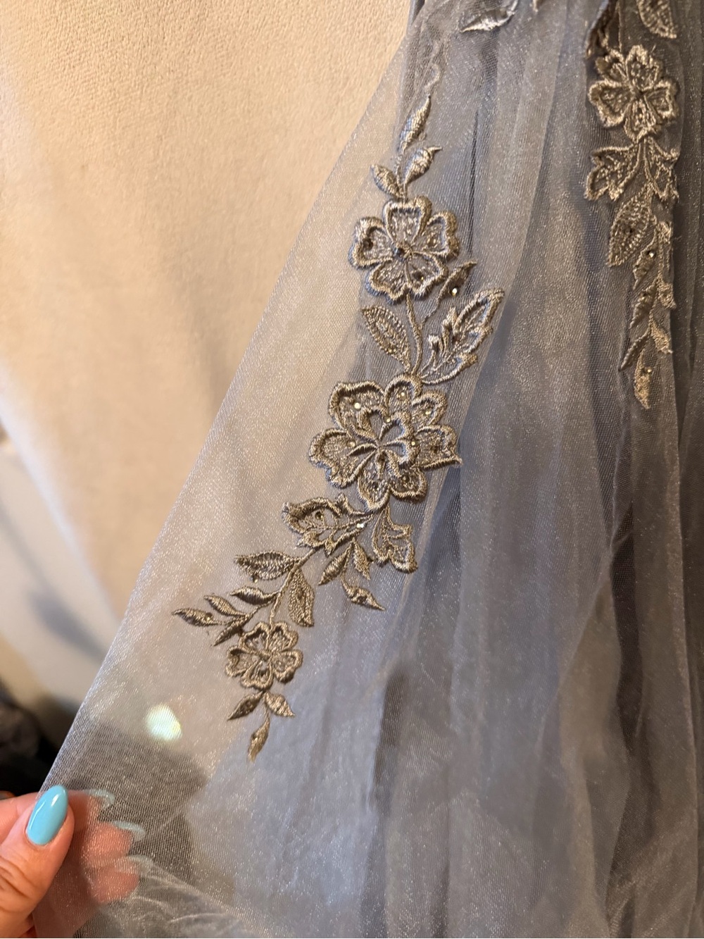 La Femme Silver Gray Embroidered Formal Gown - Picture 3 of 14